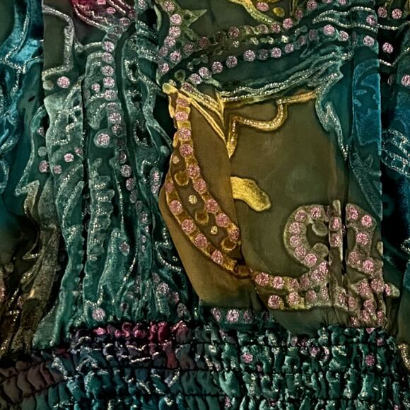 Cache Luxe Top Womens Size S Boho Cape Sleeve Multicolor Sheer LIned Sequin - Picture 9 of 10